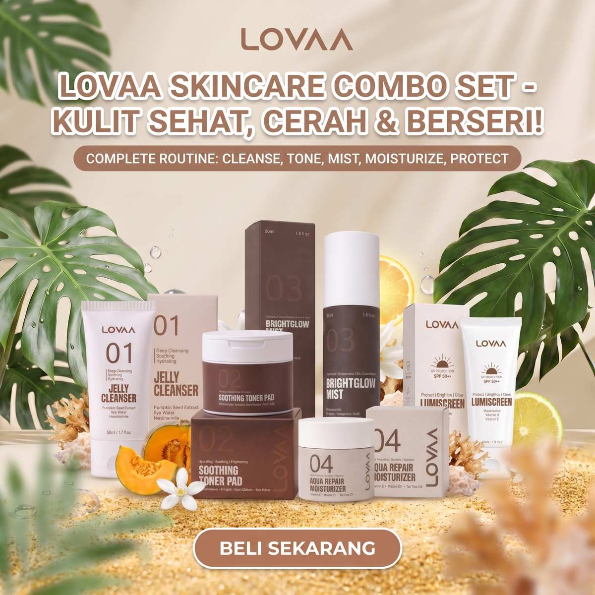 LOVAA Skincare Combo Set, 5 produk lengkap